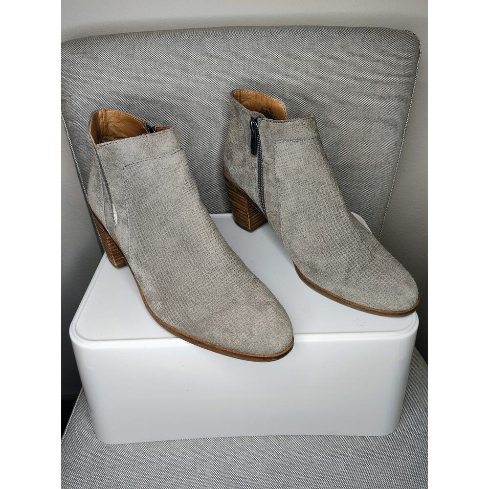 Lucky Brand Grey Sued Side Cut Out Block Heel Booties